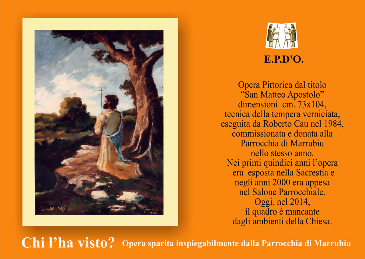 EPDO - Oristano - San Matteo Apostolo quadro di Roberto Cau sparito dalla Parrocchia di Marrubiu